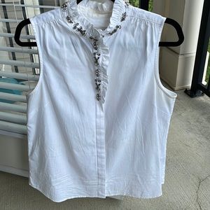 J. Crew • White Rhinestone Ruffle Collar Top Size 10, EUC